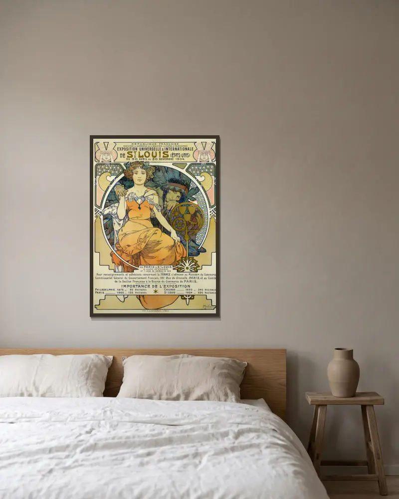 Exposition Universelles Et Internationale De St. Louis (Etats Unis) Du 30 Avril Au 30 Novembre av Alphonse Mucha inramad på en vägg
