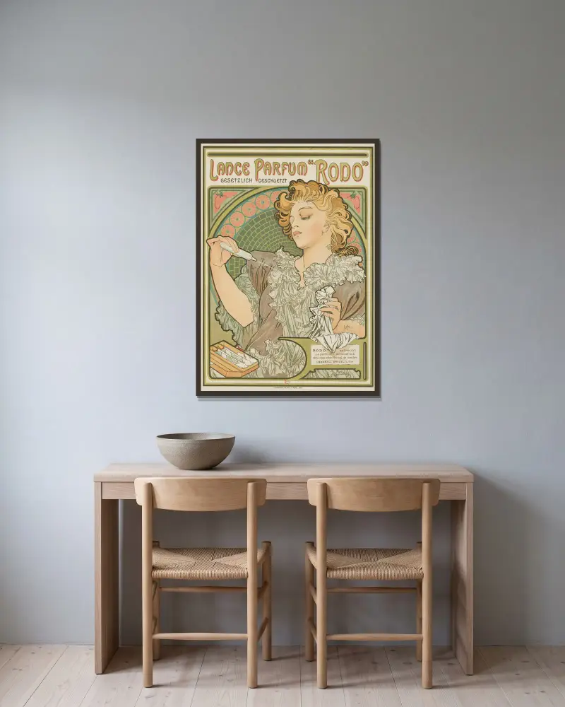 Lance parfum „Rodo” – gesetzlich geschvetz, Alphonse Mucha w ramie na ścianie