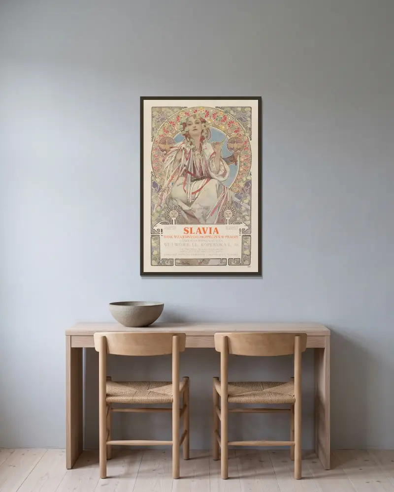 LAVIA Bank Wzajemnych Ubezpieczeń w Pradze Generalna Reprezentacya we Lwowie… av Alphonse Mucha inramad på en vägg