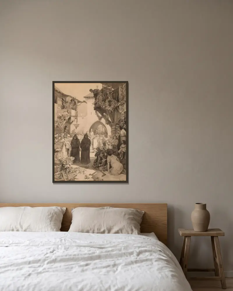 L’Empereur Lothaire et le pape Innocent av Alphonse Mucha inramad på en vägg