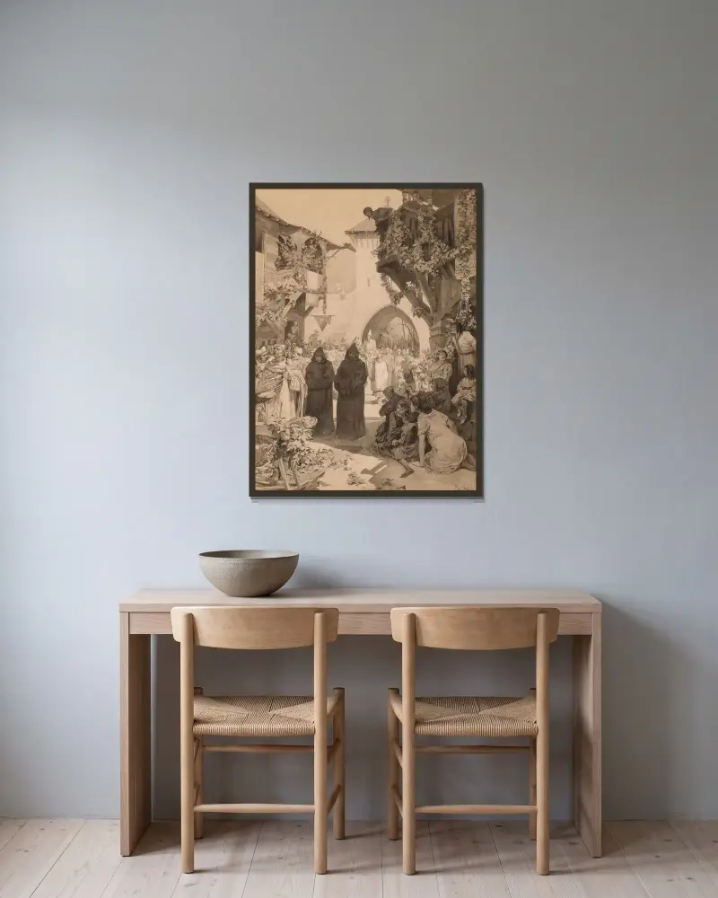 L’Empereur Lothaire et le pape Innocent av Alphonse Mucha inramad på en vägg