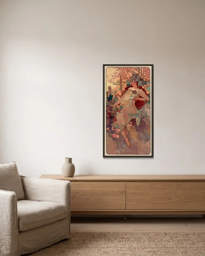 Roční období – podzim, Alphonse Mucha v rámu na stěně