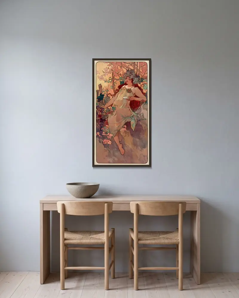 Roční období – podzim, Alphonse Mucha v rámu na stěně