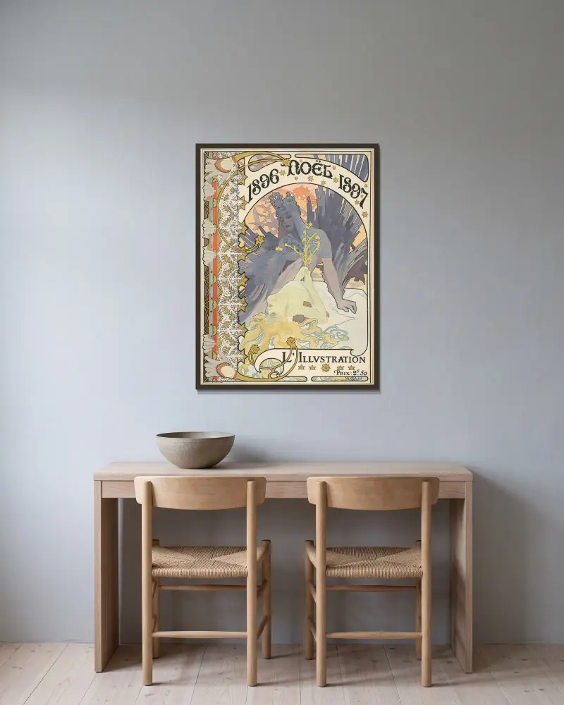L'Illustration, Weihnachten 1896 von Alphonse Mucha gerahmt an einer Wand