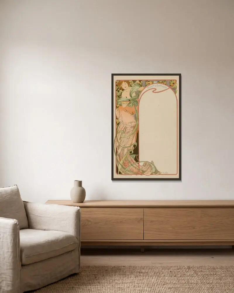 Menükarte, 1900 – Nr. 2 von Alphonse Mucha gerahmt an einer Wand