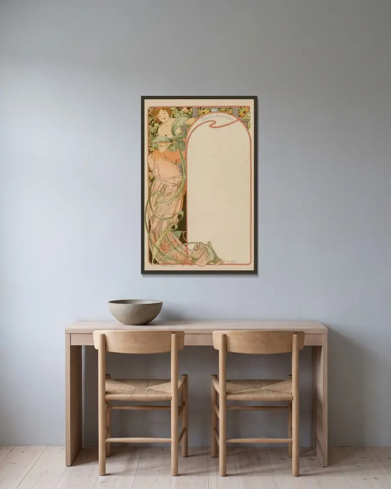 Menükarte, 1900 – Nr. 2 von Alphonse Mucha gerahmt an einer Wand