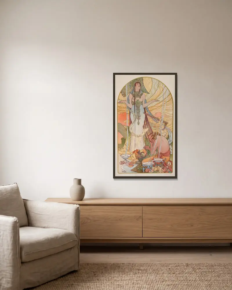 Salammbô – Zaříkávání, Alphonse Mucha v rámu na stěně
