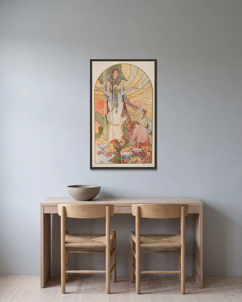 Salammbô – Zaříkávání, Alphonse Mucha v rámu na stěně