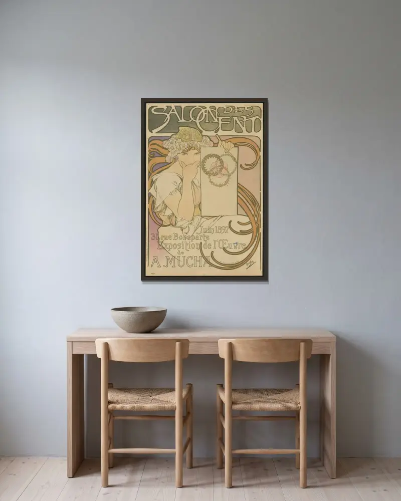 Salon des Cent. A. Mucha, Alphonse Mucha v rámu na stěně