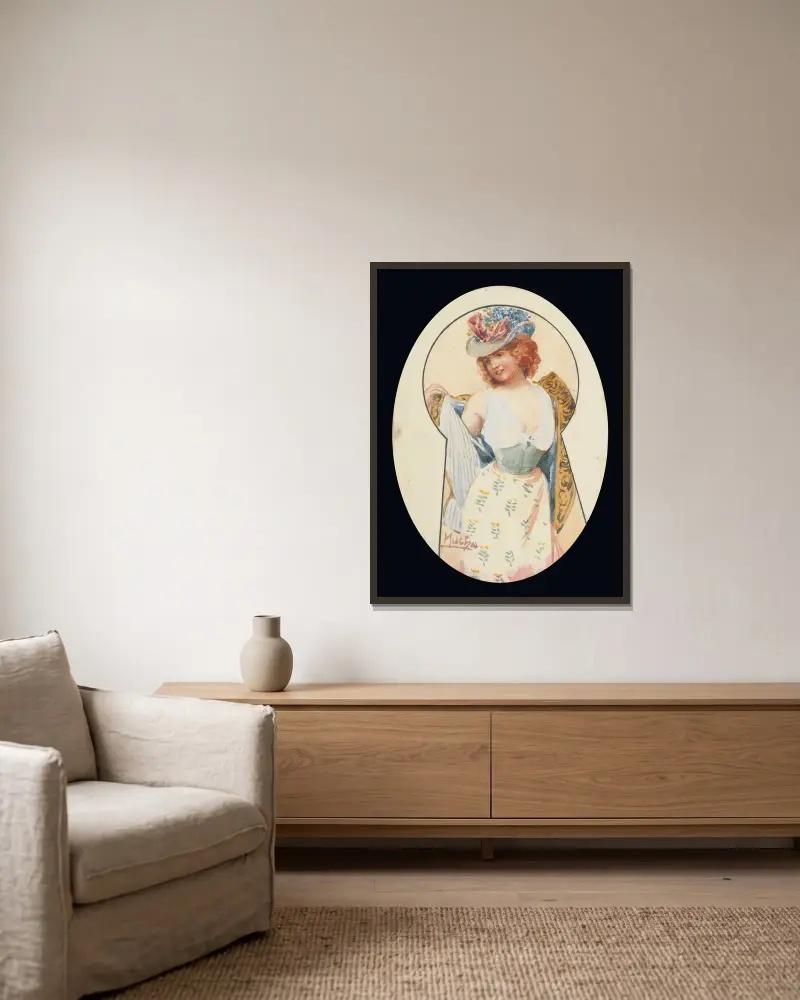 Skrze klíčovou dírku, Alphonse Mucha v rámu na stěně