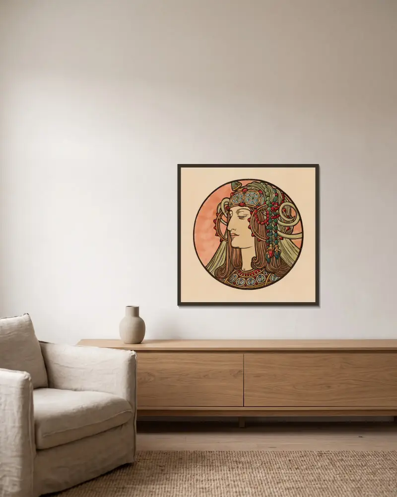 Vitrail pour la façade de la boutique Fouquet – nr 4 av Alphonse Mucha inramad på en vägg