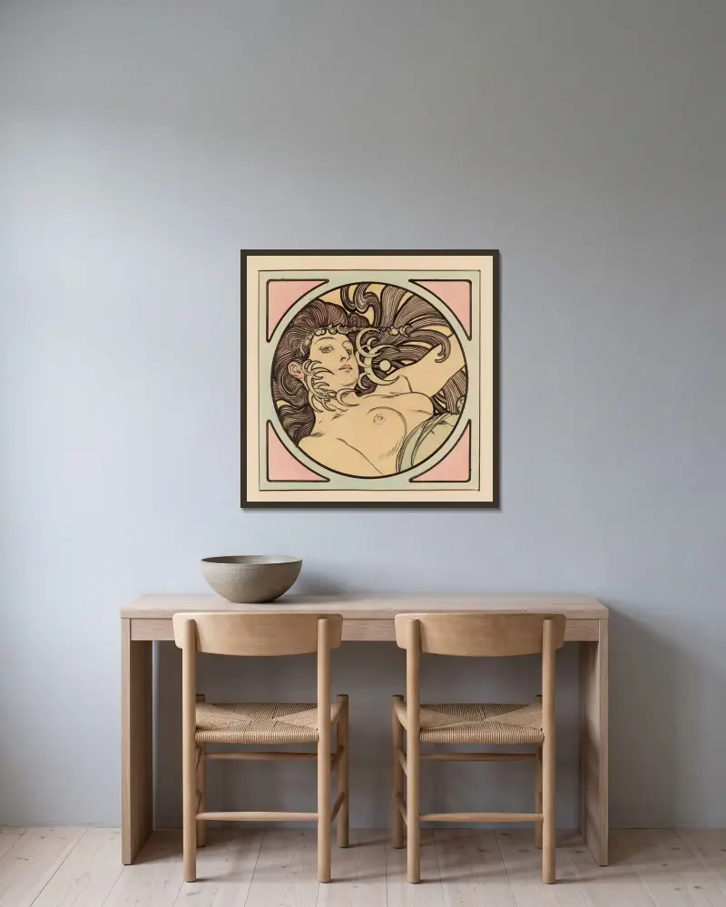 Vitrail pour la façade de la boutique Fouquet – nr 1 av Alphonse Mucha inramad på en vägg