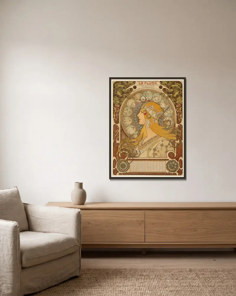 Zvěrokruh (La Plume), Alphonse Mucha v rámu na stěně