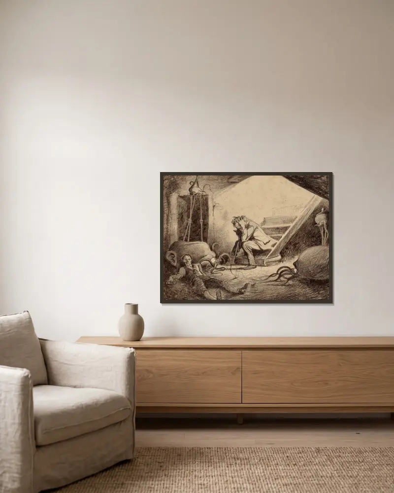 Der Tod des Vikars von Henrique Alvim Corrêa gerahmt an einer Wand