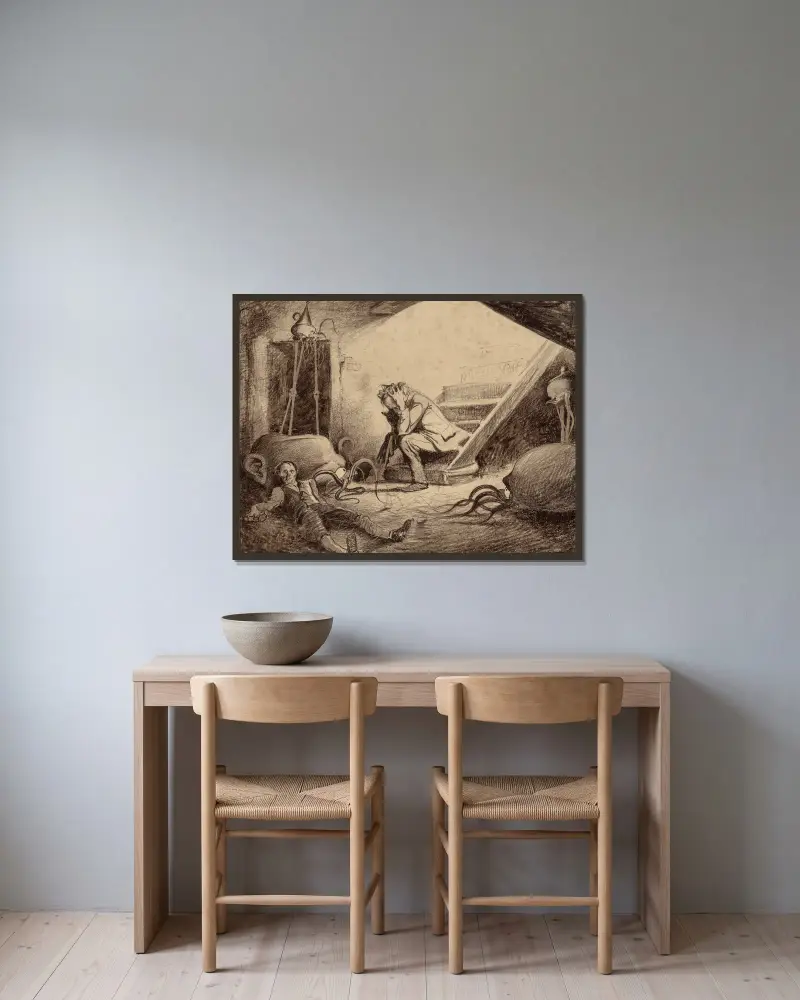 Der Tod des Vikars von Henrique Alvim Corrêa gerahmt an einer Wand