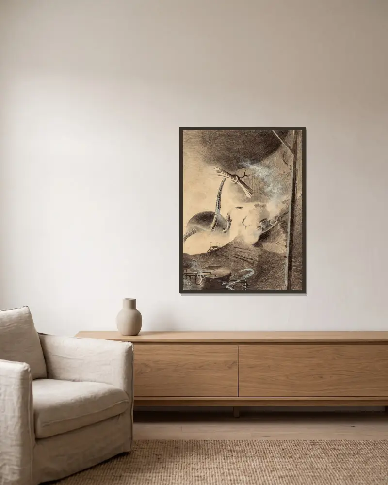 Marsianer Behandler von Henrique Alvim Corrêa gerahmt an einer Wand