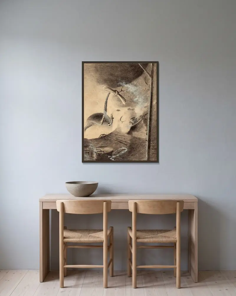 Marsianer Behandler von Henrique Alvim Corrêa gerahmt an einer Wand