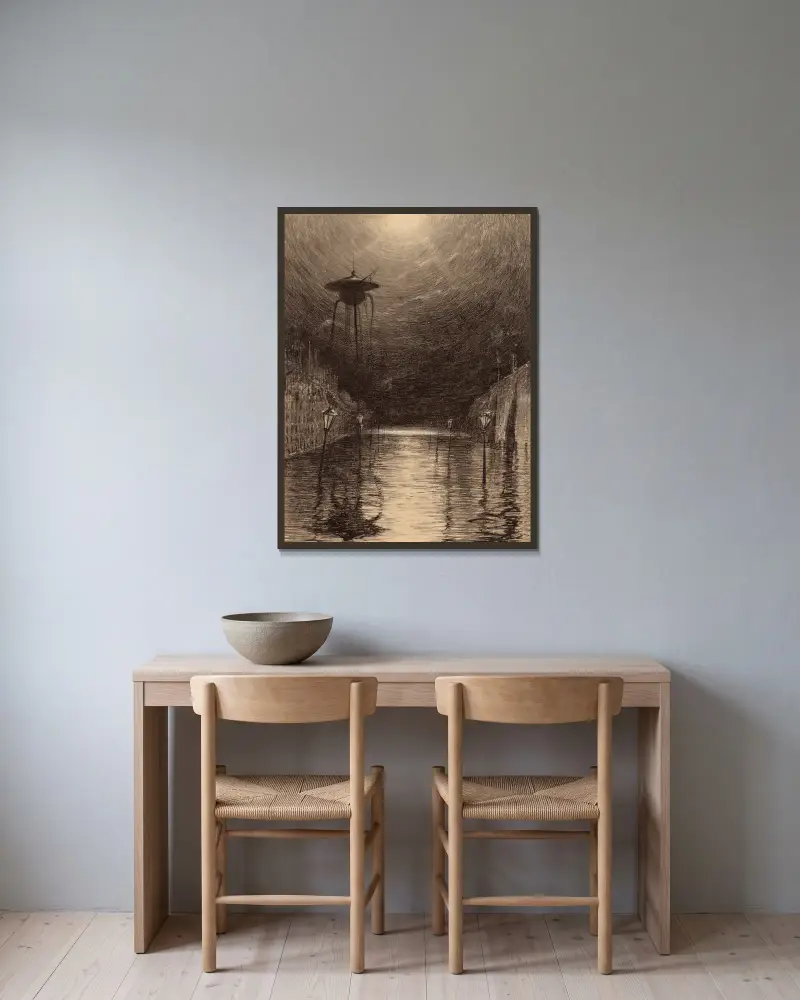 Marsianische Maschine über der Themse von Henrique Alvim Corrêa gerahmt an einer Wand
