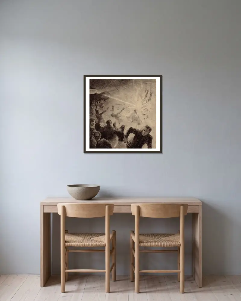 Die Marsianer greifen an von Henrique Alvim Corrêa gerahmt an einer Wand