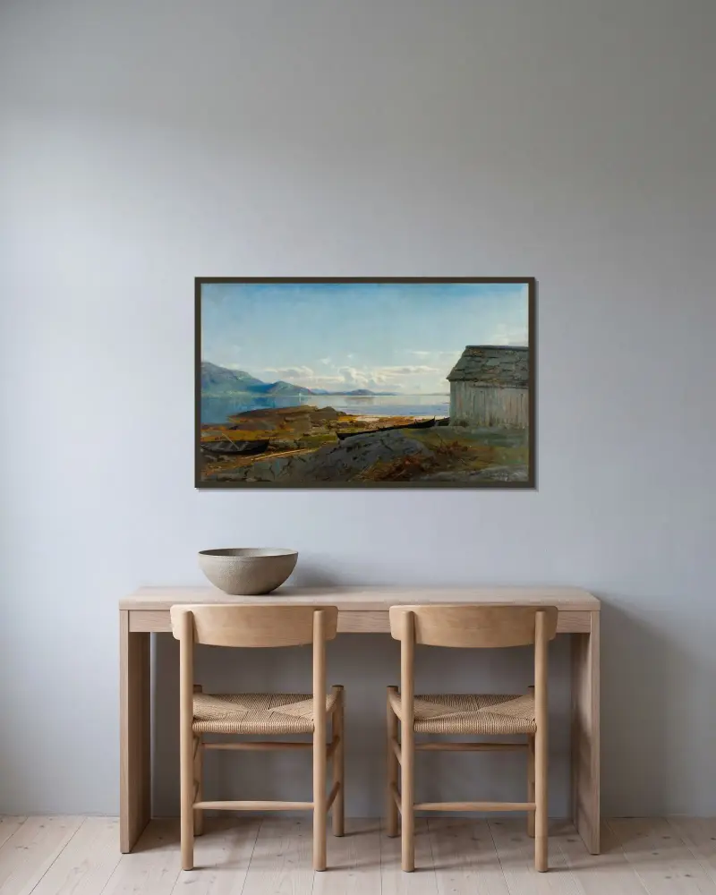 Vy mot Hardanger, Ølve av Amaldus Nielsen inramad på en vägg