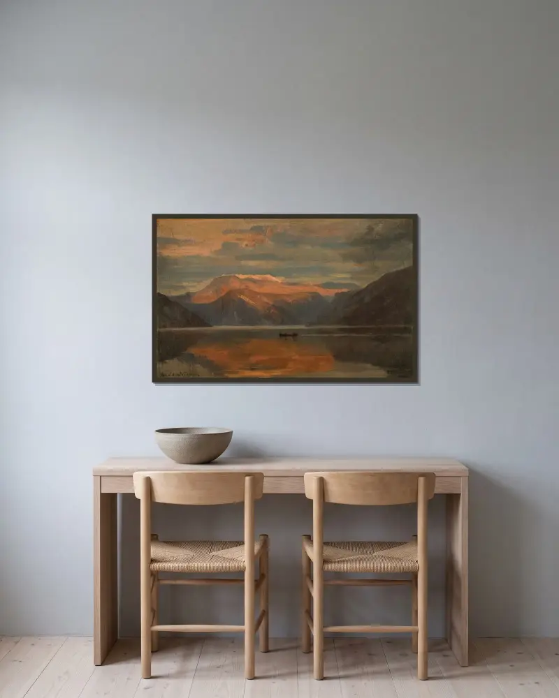 Fra Balestrand av Amaldus Nielsen inramad på en vägg