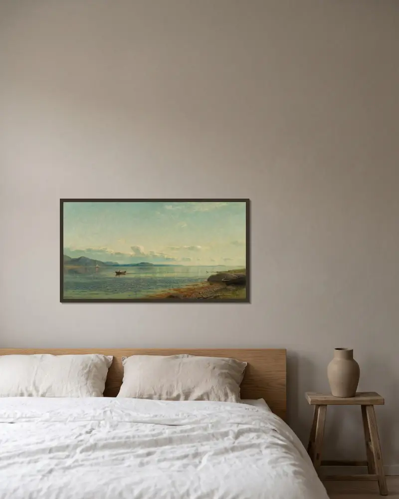 Från Bømmelfjord av Amaldus Nielsen inramad på en vägg