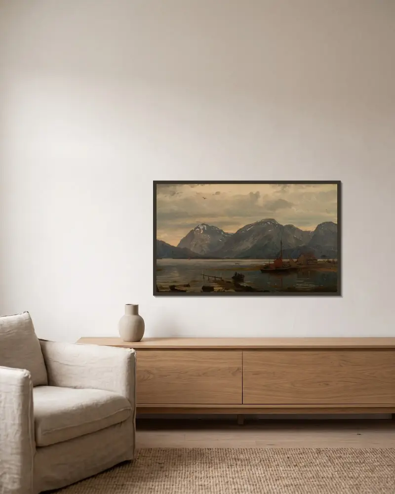 Fra Englafjellene, Hardanger av Amaldus Nielsen inramad på en vägg