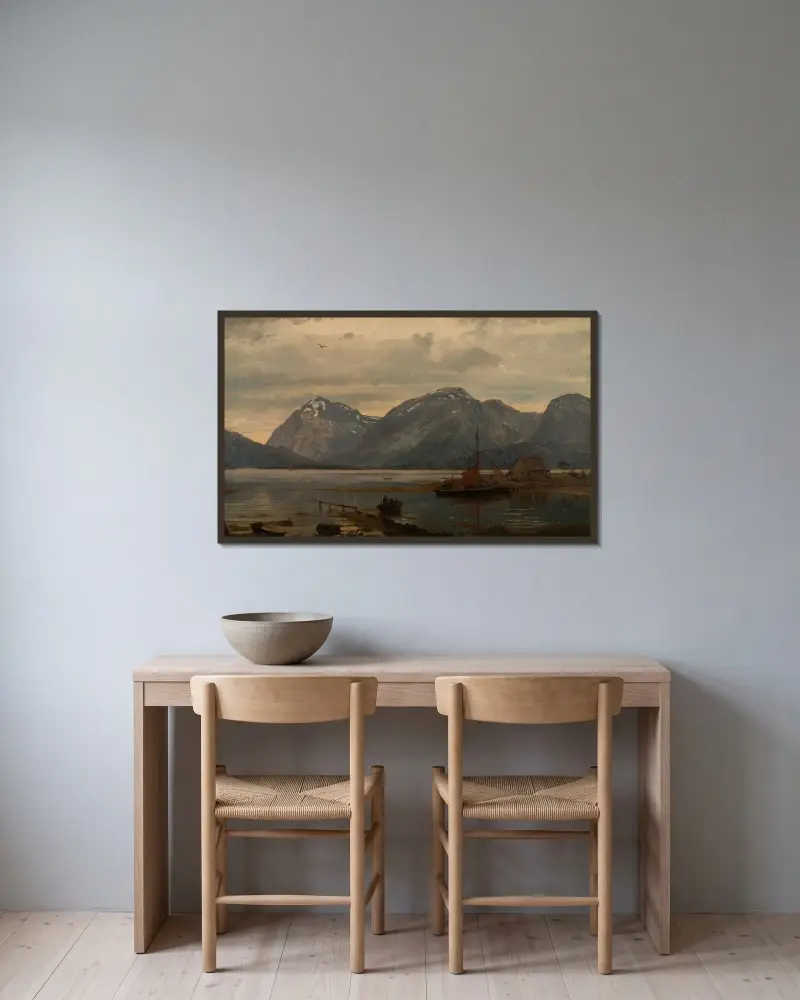 Fra Englafjellene, Hardanger av Amaldus Nielsen inramad på en vägg