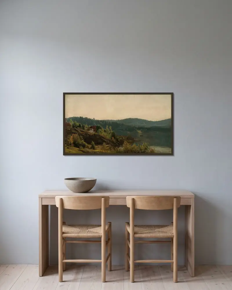 Från Mindalen, Risør av Amaldus Nielsen inramad på en vägg
