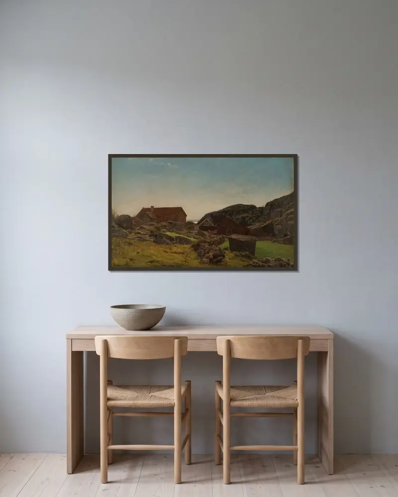Fra Ny-Hellesund av Amaldus Nielsen inramad på en vägg