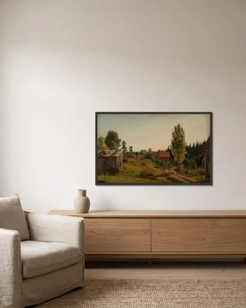 Från Oklungen, Porsgrunn av Amaldus Nielsen inramad på en vägg