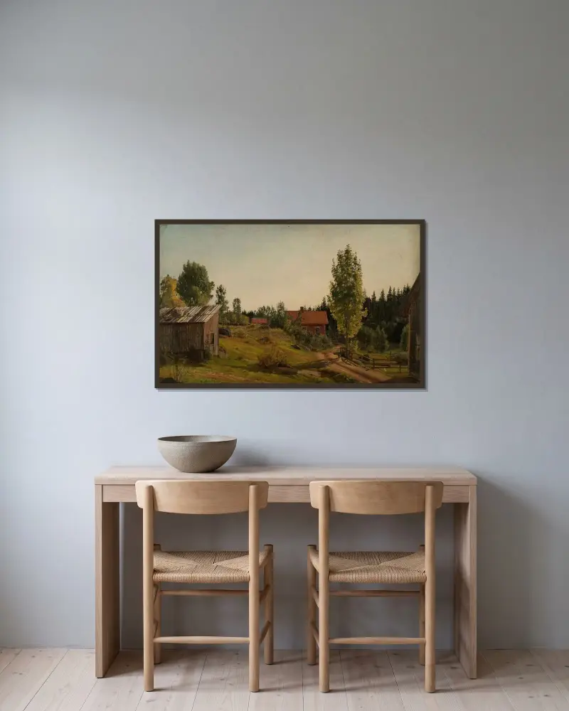 Från Oklungen, Porsgrunn av Amaldus Nielsen inramad på en vägg