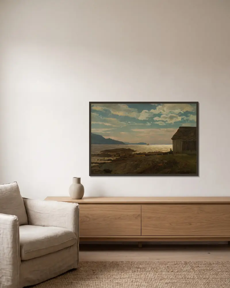 Fra Ølvestranden, Hardanger av Amaldus Nielsen inramad på en vägg