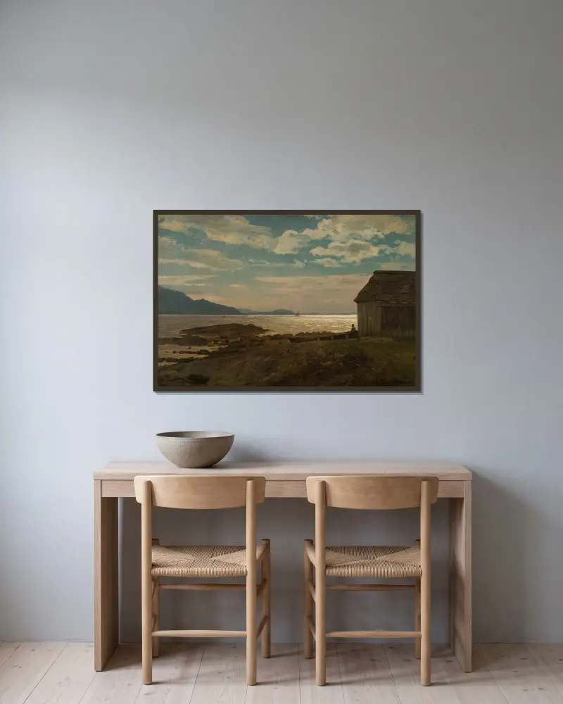 Fra Ølvestranden, Hardanger av Amaldus Nielsen inramad på en vägg