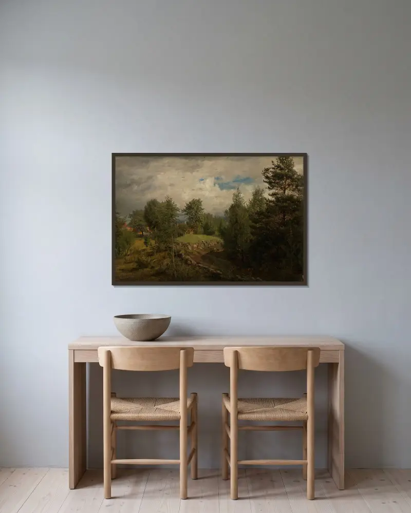 Fra Øyestad av Amaldus Nielsen inramad på en vägg