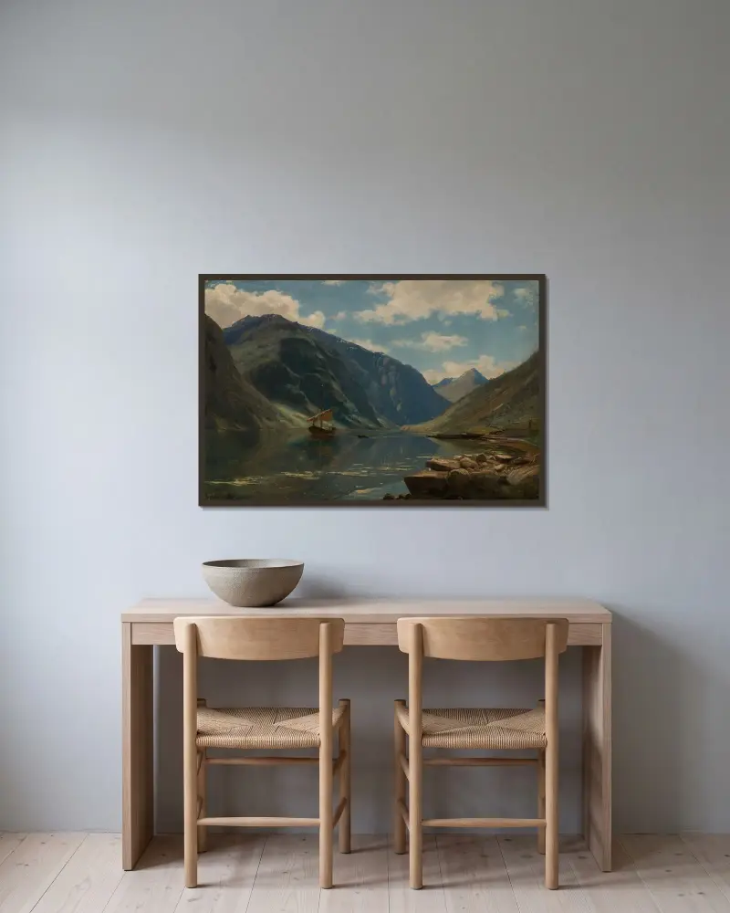 Från Sognefjorden av Amaldus Nielsen inramad på en vägg