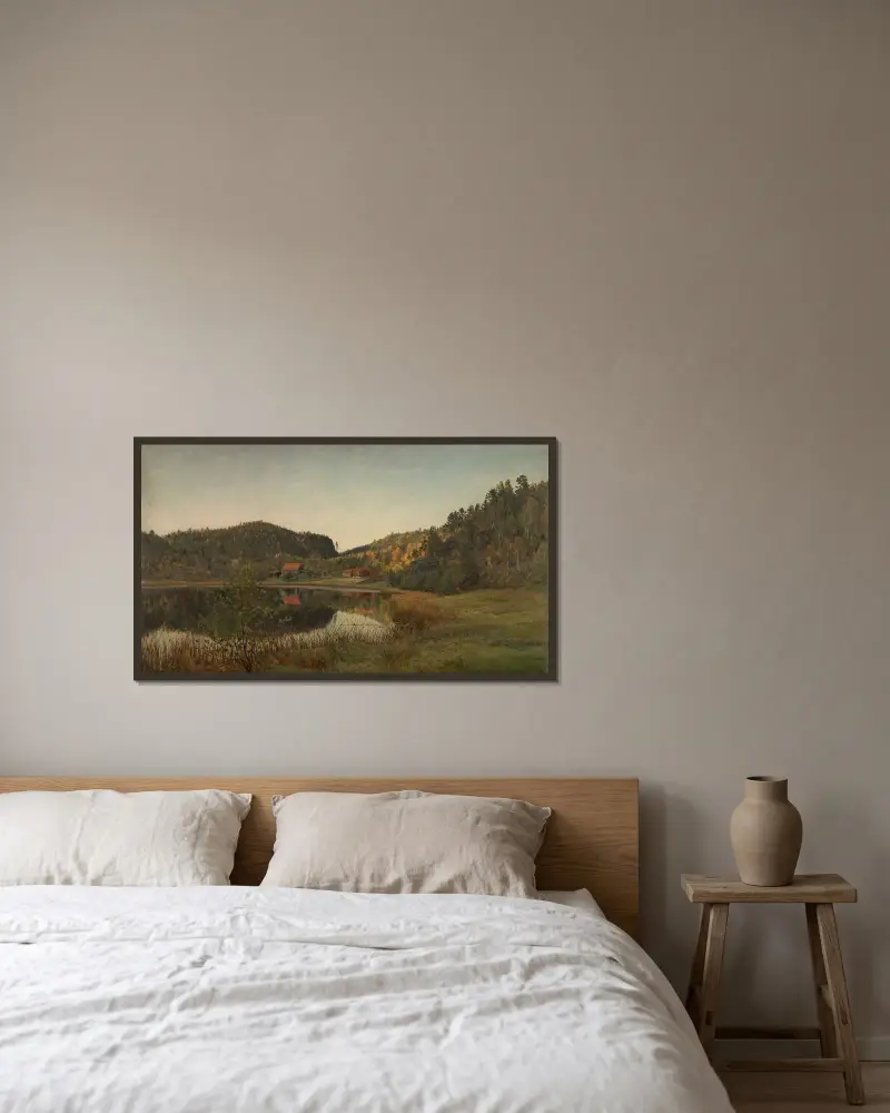 Från Tjerndalen vid Risør av Amaldus Nielsen inramad på en vägg