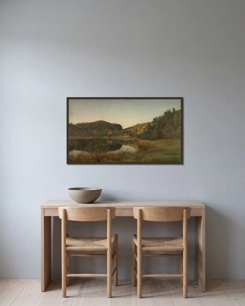 Från Tjerndalen vid Risør av Amaldus Nielsen inramad på en vägg