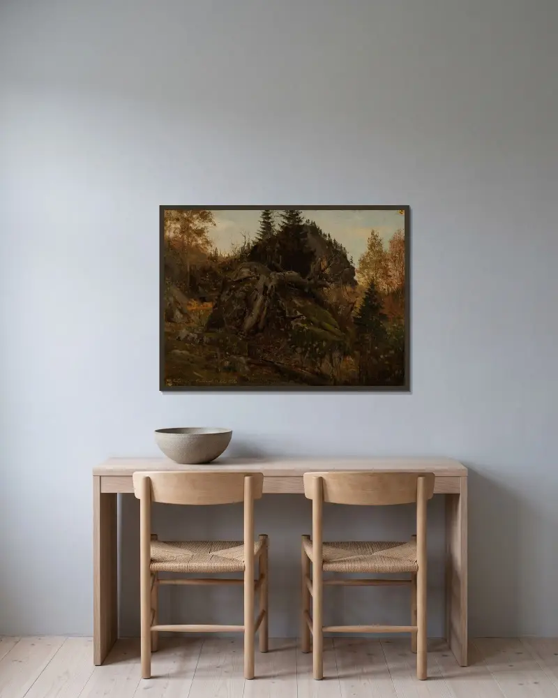 Höststudie. Bjelland, Mandal av Amaldus Nielsen inramad på en vägg