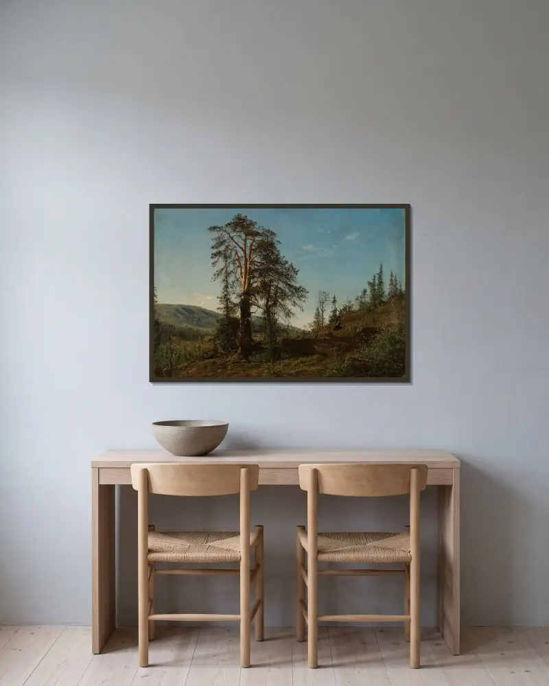 I Vingeråsheia, Telemark av Amaldus Nielsen inramad på en vägg
