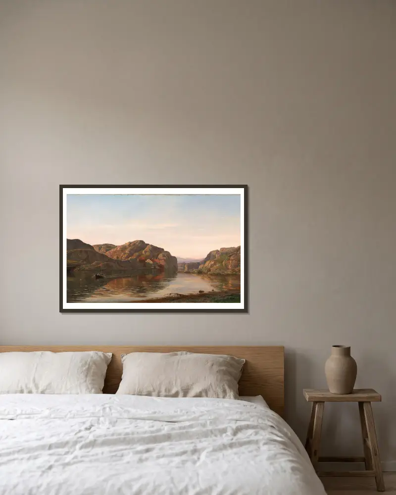 Morning in Ny-Hellesund av Amaldus Nielsen inramad på en vägg
