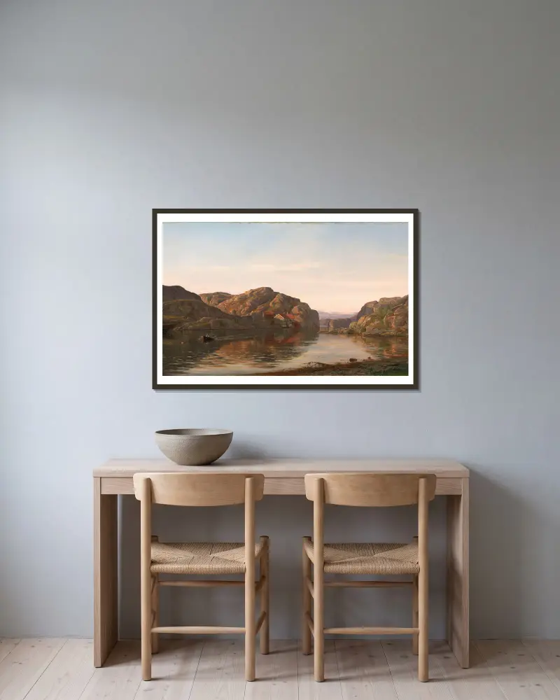 Morning in Ny-Hellesund av Amaldus Nielsen inramad på en vägg