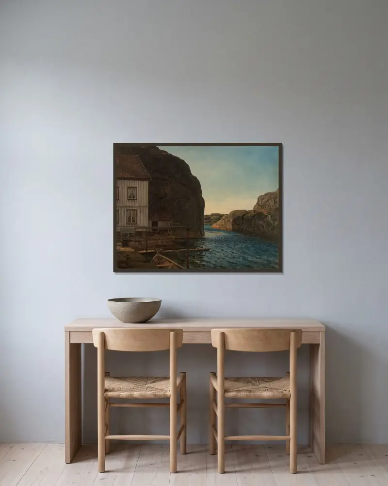 Olafsundet, Ny-Hellesund av Amaldus Nielsen inramad på en vägg