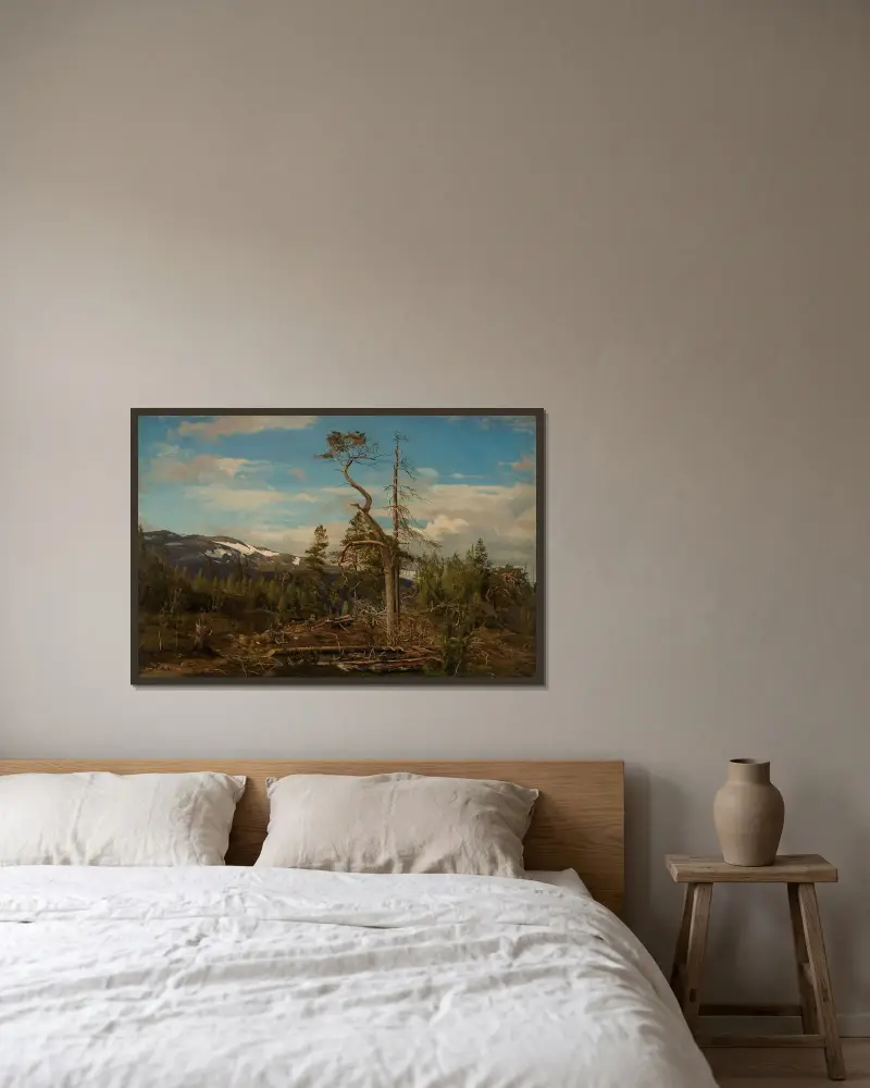 Oben im Setesdal von Amaldus Nielsen gerahmt an einer Wand
