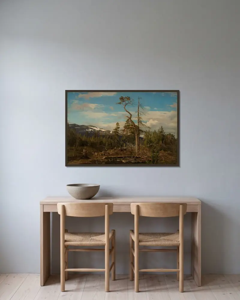 Oben im Setesdal von Amaldus Nielsen gerahmt an einer Wand