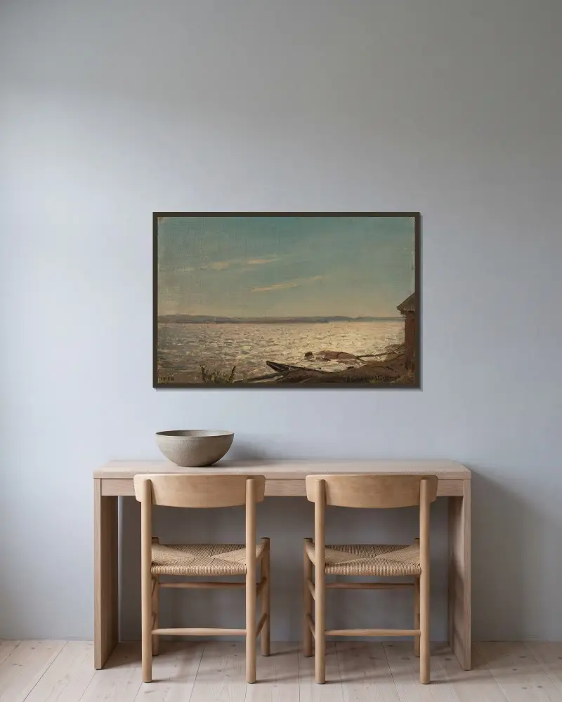Solskinn, Hvaler av Amaldus Nielsen inramad på en vägg