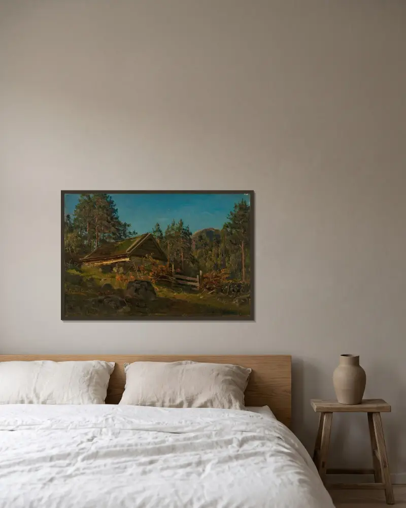 Sommarfäbod av Amaldus Nielsen inramad på en vägg