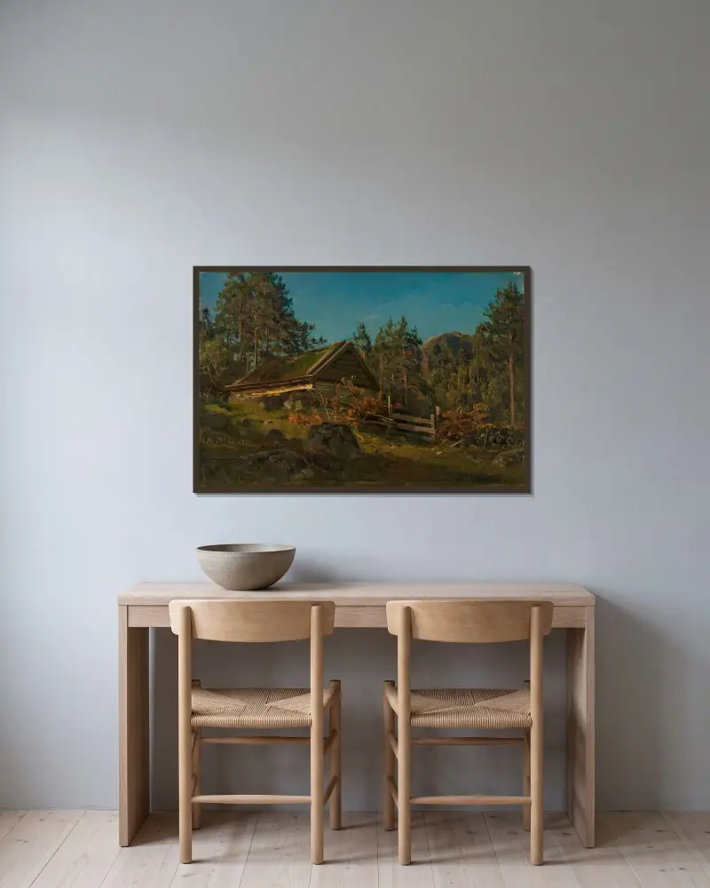 Sommarfäbod av Amaldus Nielsen inramad på en vägg