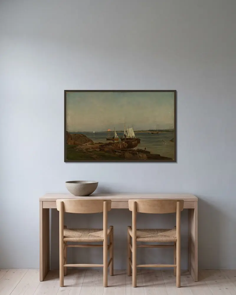 Sommarkväll, Hvaler av Amaldus Nielsen inramad på en vägg