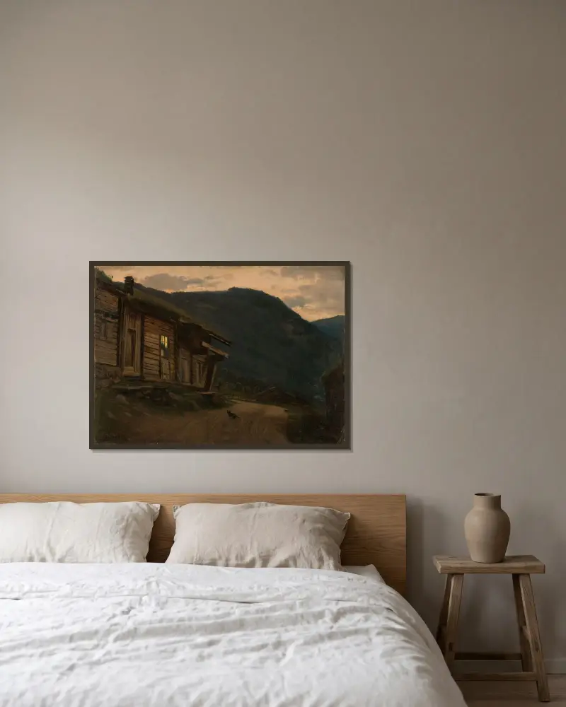 Sommarnatt, Setesdal av Amaldus Nielsen inramad på en vägg